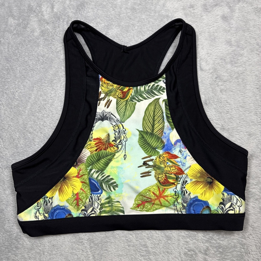 Athleta Bikini Top Women L Floral Hawaiian Streamline Floral Mesh High Neck